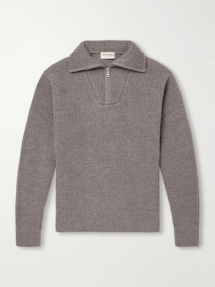 Tarek Ribbed Merino Wool Half-Zip Sweater