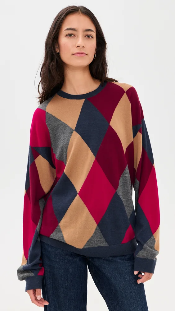 James Argyle Oversized Crew Neck Sweater