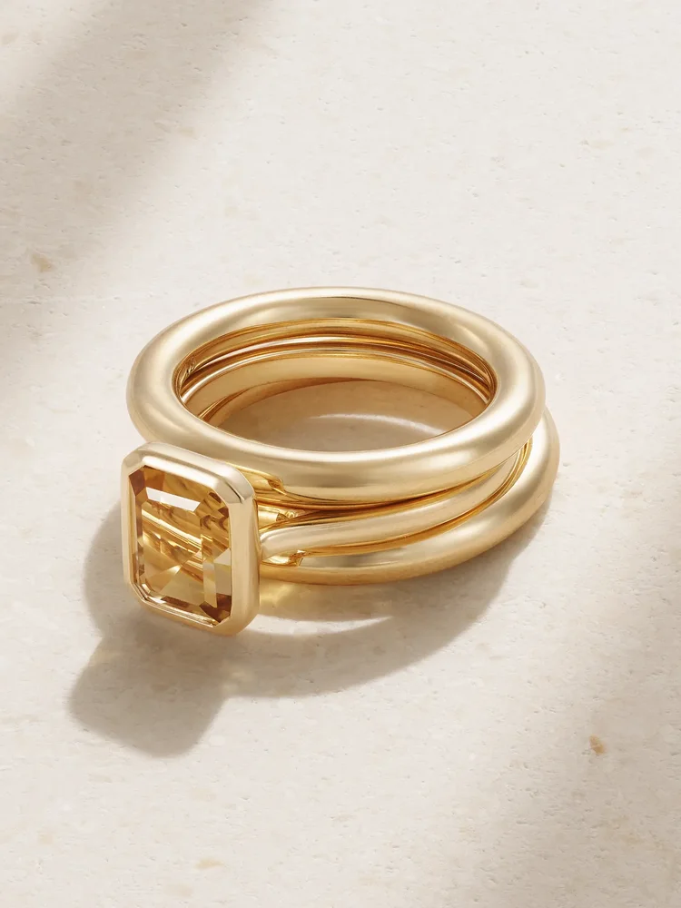 Lumen Stack set of three 14-karat recycled gold quartz rings