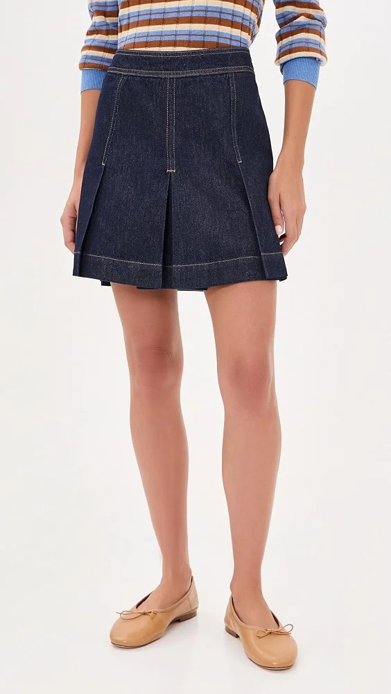 Denim Pleated Mini Skirt
