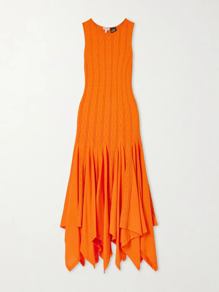 plus paula s ibiza pointelle knit cotton jersey midi dress