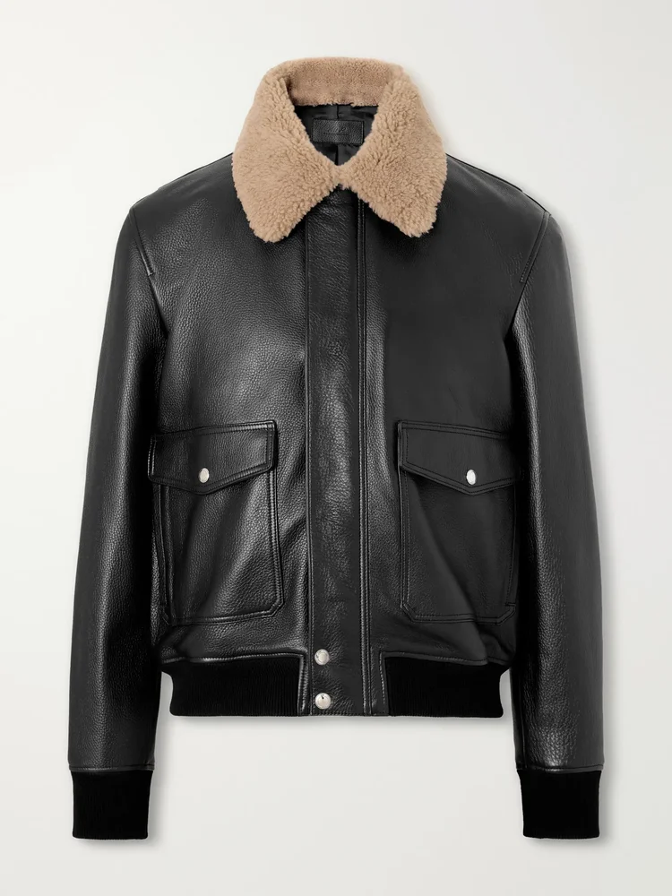 Shearling-Trimmed Full-Grain Leather Blouson Jacket