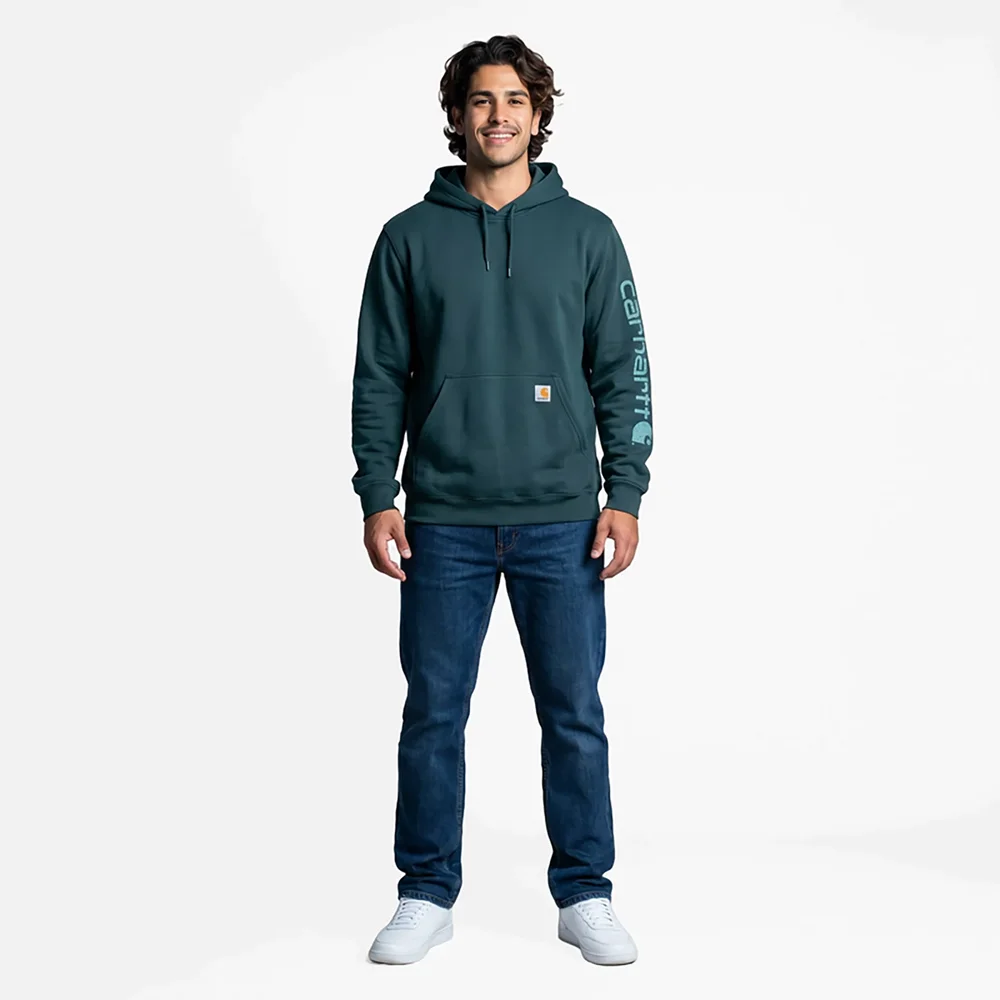 Carhartt Men's Loose Fit Midweight Signature Sleeve Logo Hooded Sweatshirt