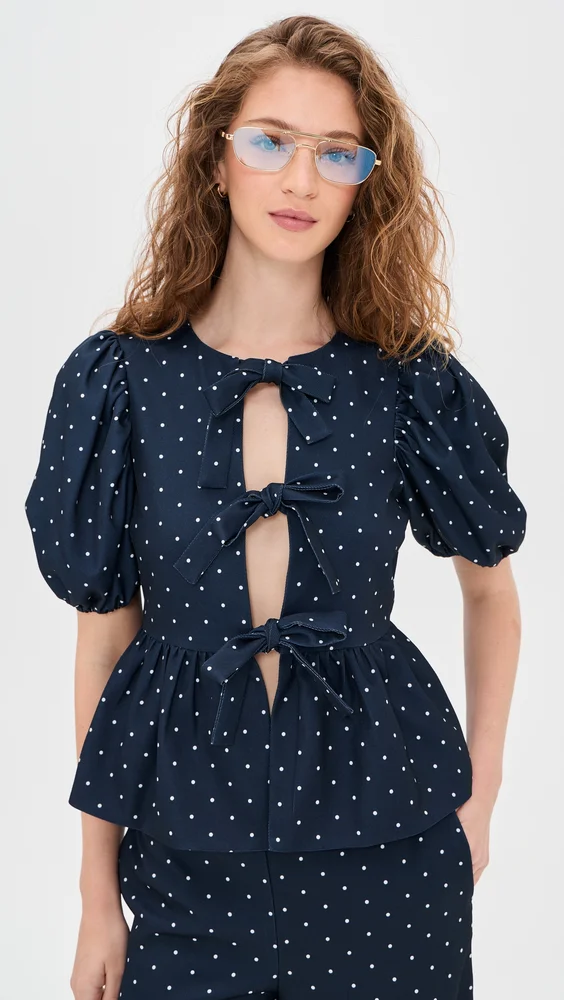 Polka Dot Puff Sleeve Top