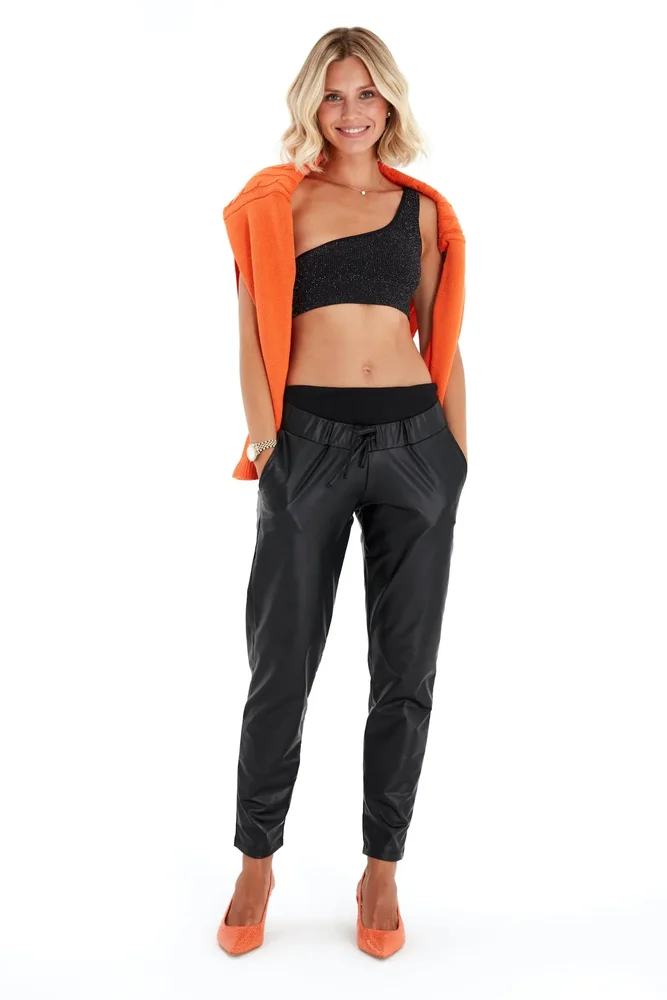 Comfy Cool Foldover Waistband Faux Leather Jogger Pants