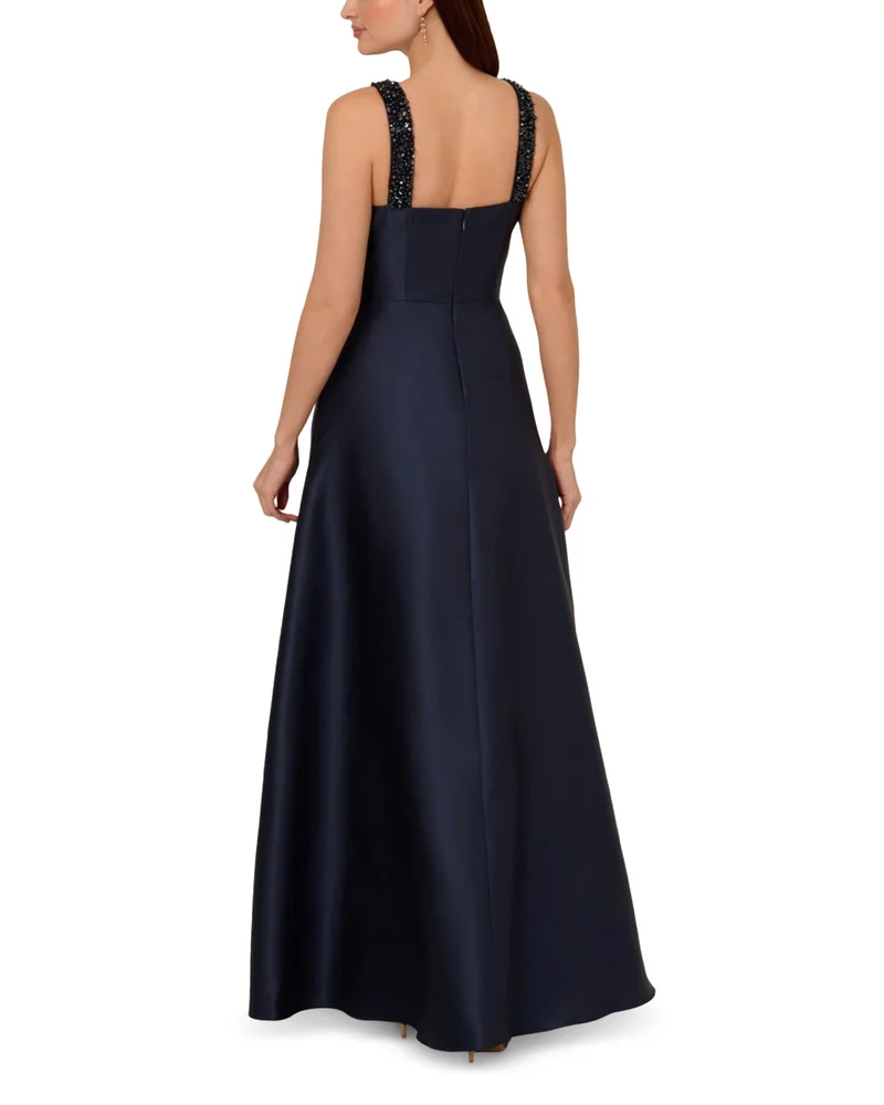 Beaded Neckline Mikado Gown