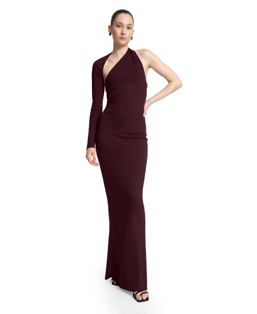 Manhattan One-Shoulder Long-Sleeve Mermaid Evening Gown