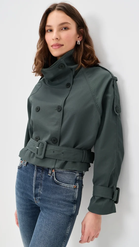 Blanc Cropped Trench Coat (Olive)