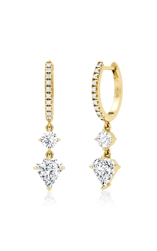 14K Yellow Gold Lab-Grown Diamond Duo Shield Drop Hoop