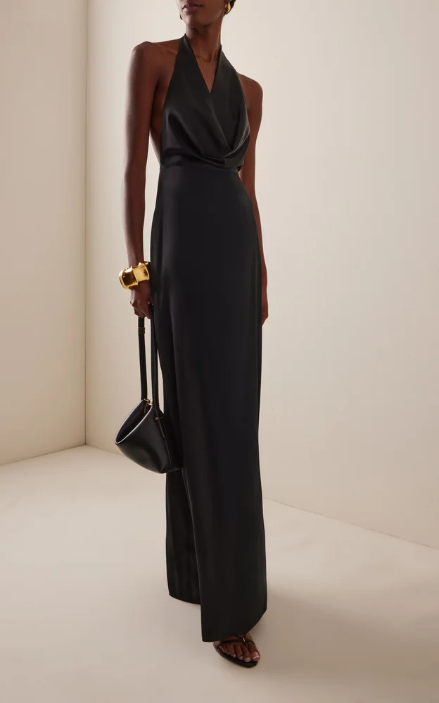 Carla Stretch-Silk Satin Maxi Halter Dress