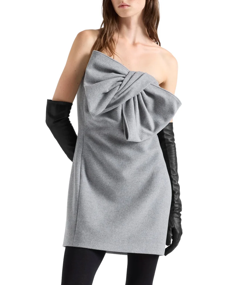 Wool-Blend Bow Trim Mini Dress