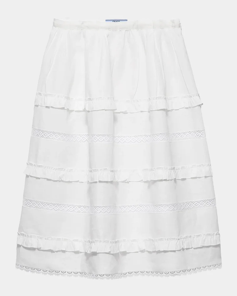 Embroidered Linen Midi Skirt