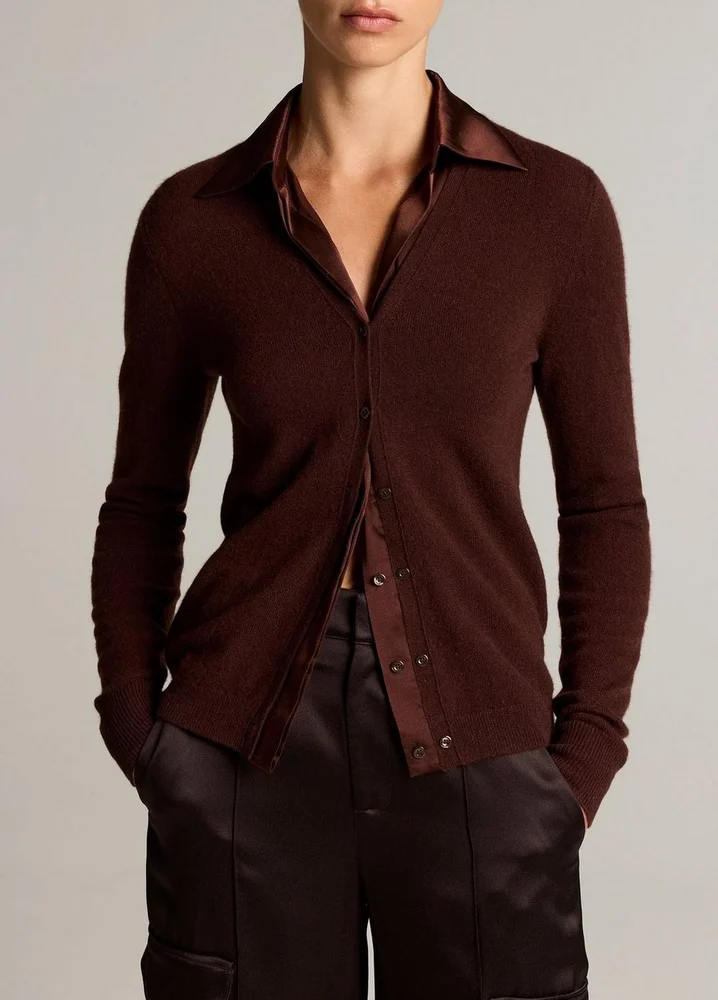 Satin-Trimmed Cashmere Collared Cardigan