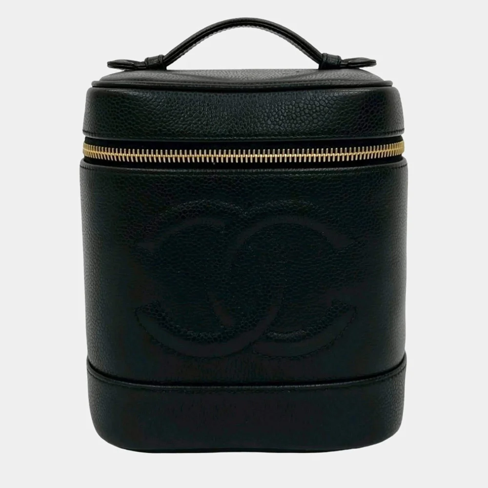 Timeless CC Medium Black Caviar Skin Top Handle Vanity Bag
