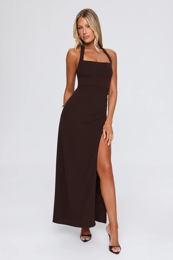 Pretty Girl Approved Halter Maxi Dress Brown