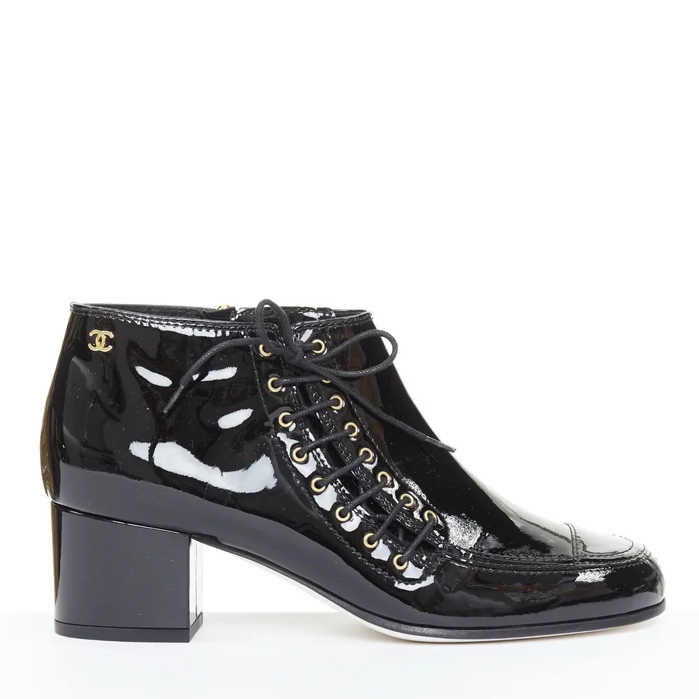 Chanel Patent Gold CC Ankle Booties