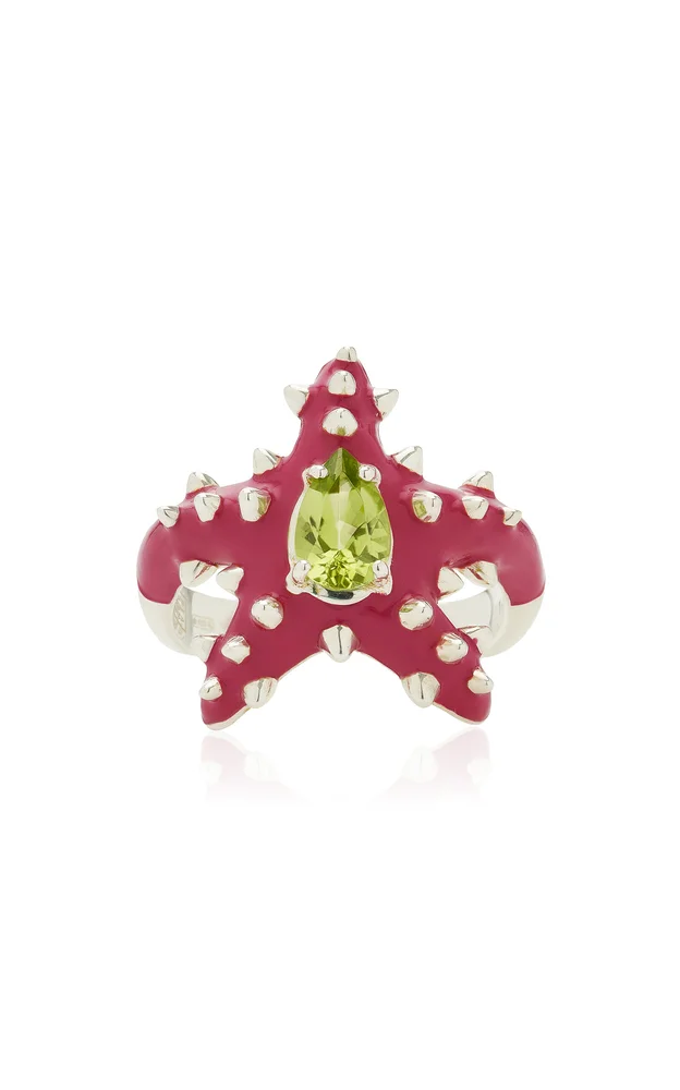 Stella Studded Sterling Silver Peridot and Enamel Ring
