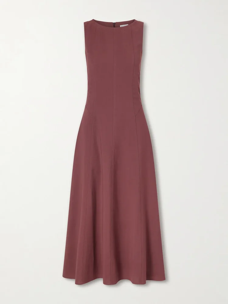 Paneled wool-blend midi dress