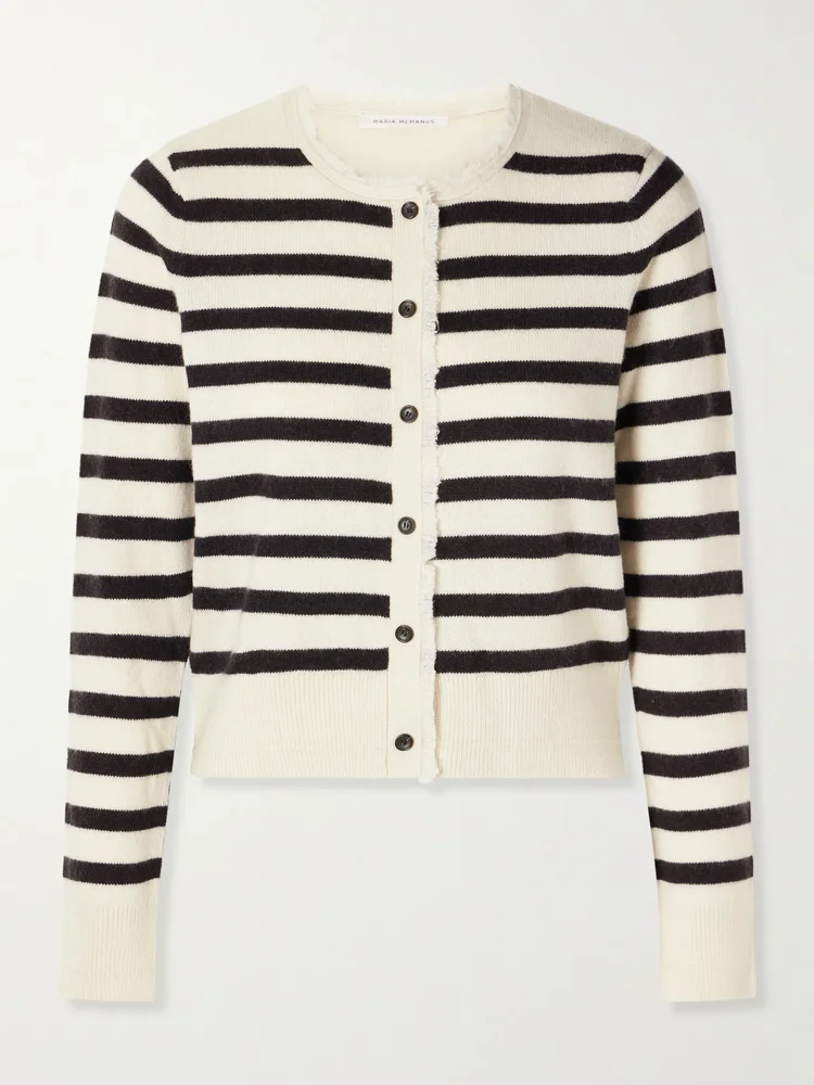 Striped frayed cashmere and cotton-blend cardigan