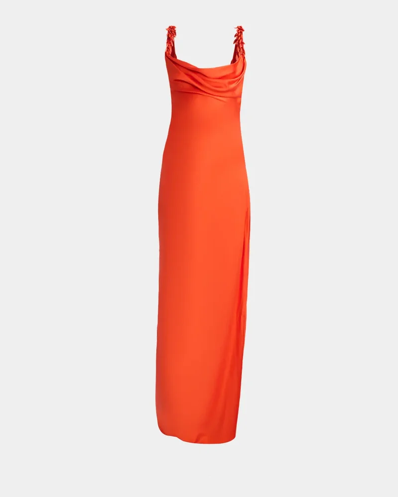 Embroidered Strap Silk Column Dress