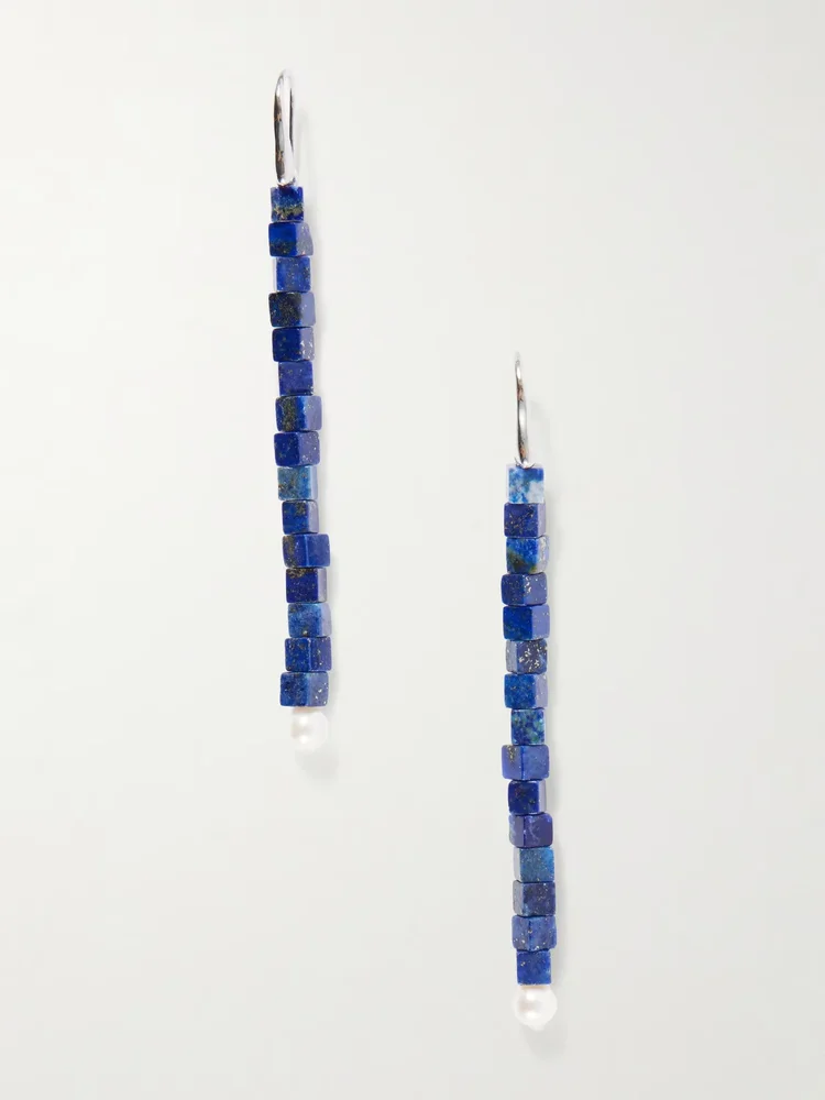 Inès sterling silver, lapis lazuli and pearl earrings