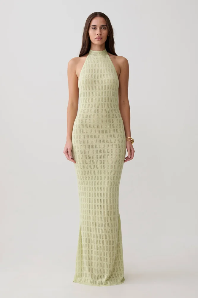 Hayley Halter Knit Maxi Dress - Seafoam