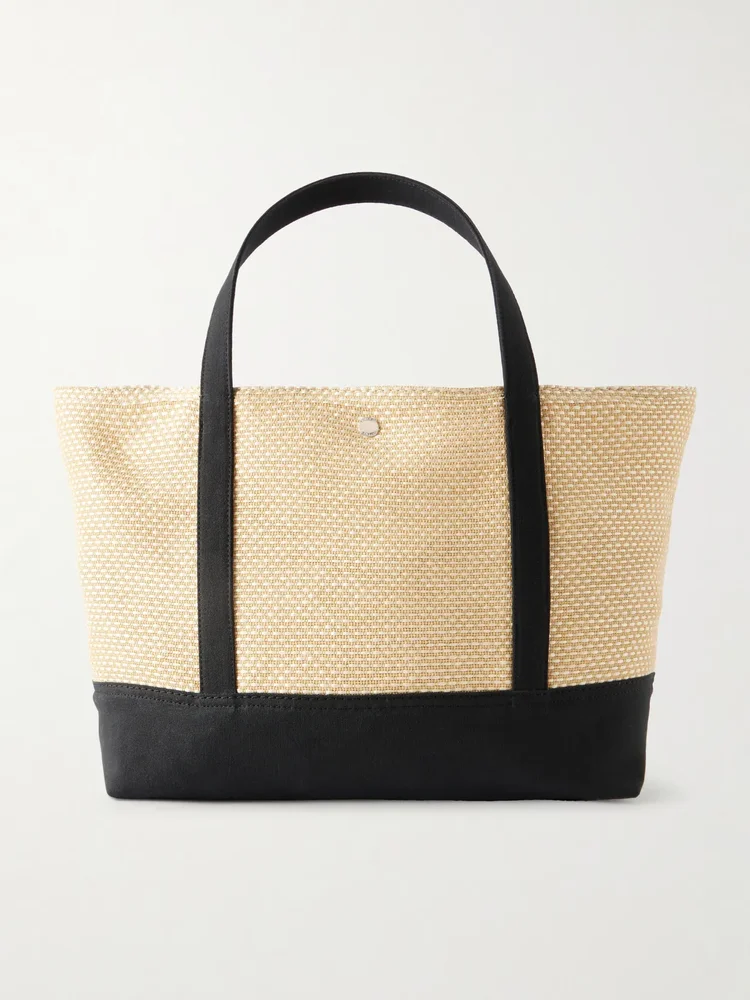 Canvas-trimmed raffia tote