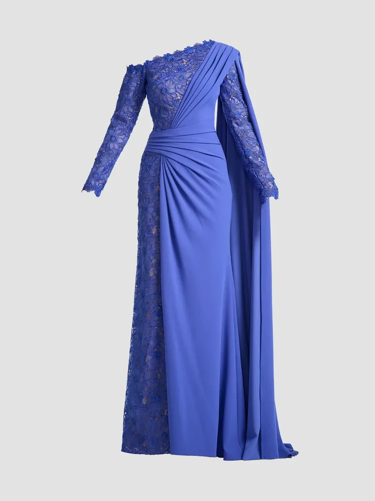 Ravelle Lace-Panelled Column Gown