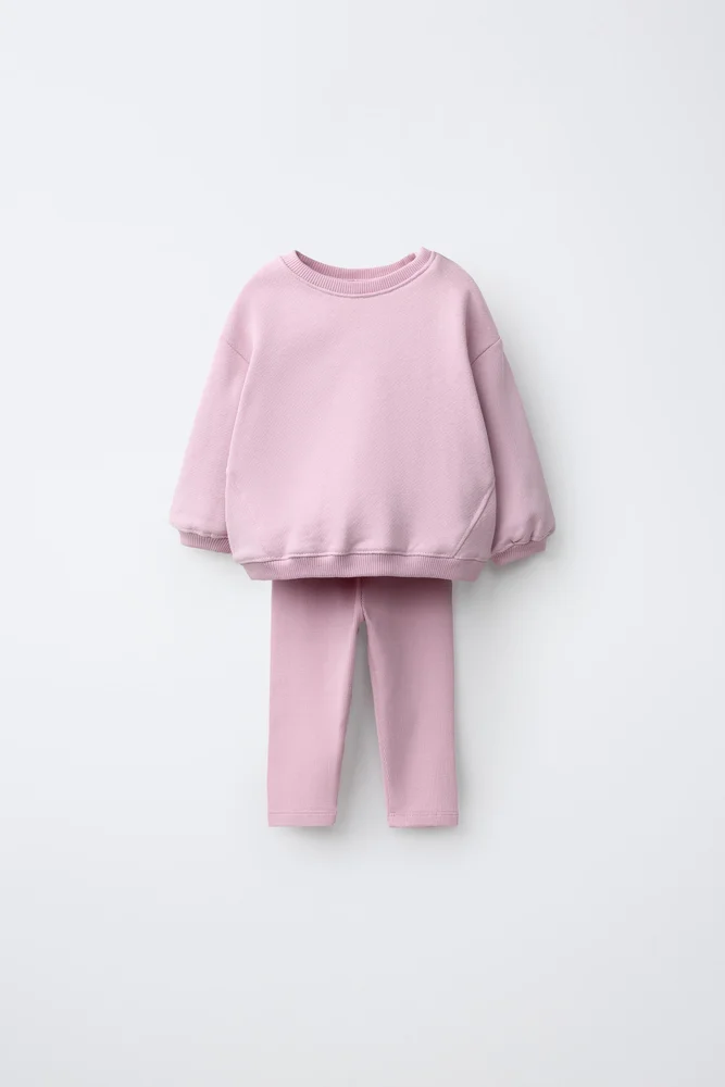 Label Sweatshirt and Plain Legging Set (Pink)