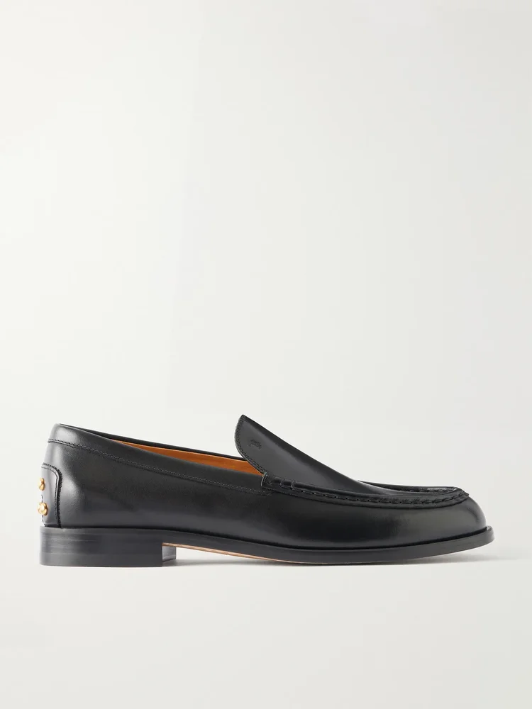 Logo-debossed studded leather loafers