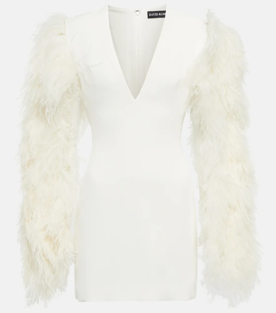 Feather-Trimmed Cady Minidress