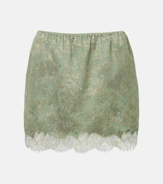 Lace-trimmed cotton-blend jacquard miniskirt