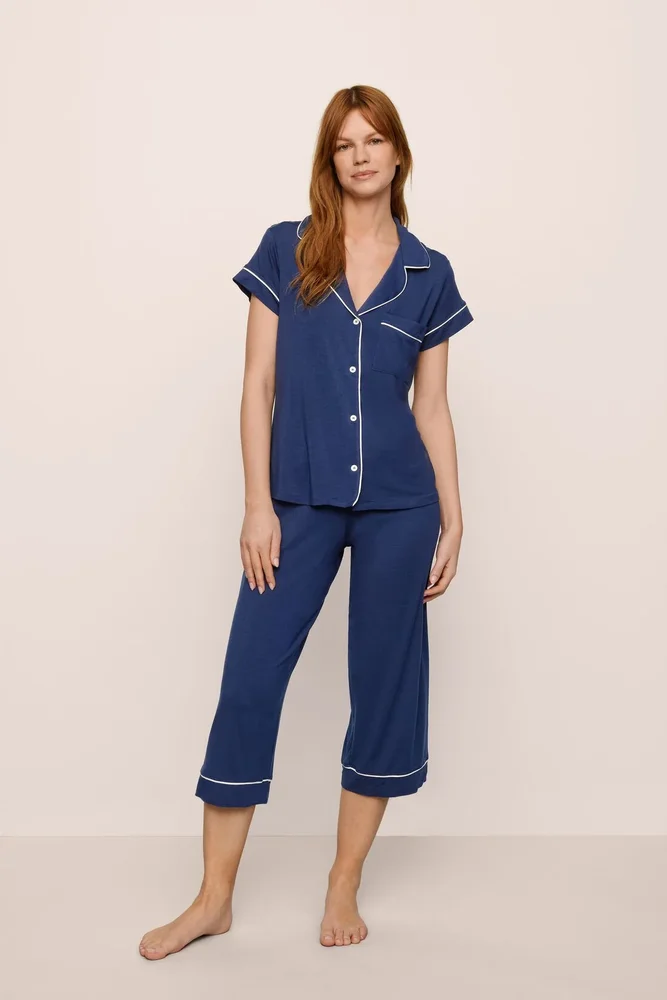 Gisele TENCEL Modal Short Sleeve Cropped PJ Set, Navy/Ivory