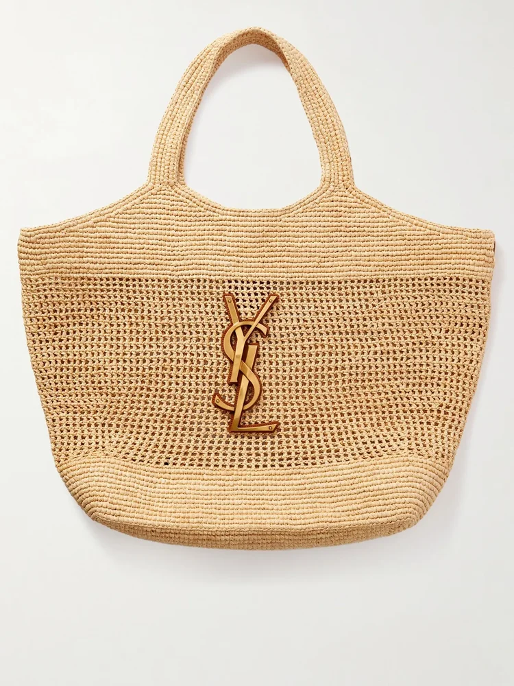 Icare maxi leather-trimmed raffia tote