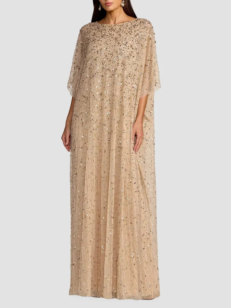 Embellished Mesh Caftan Maxi Dress