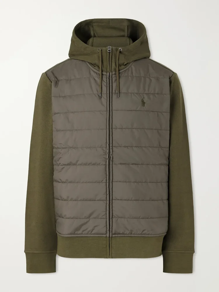 Quilted Cotton-Blend and Shell Zip-Up Hoodie