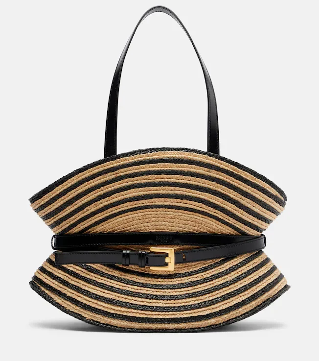 Raffia-effect striped shoulder bag