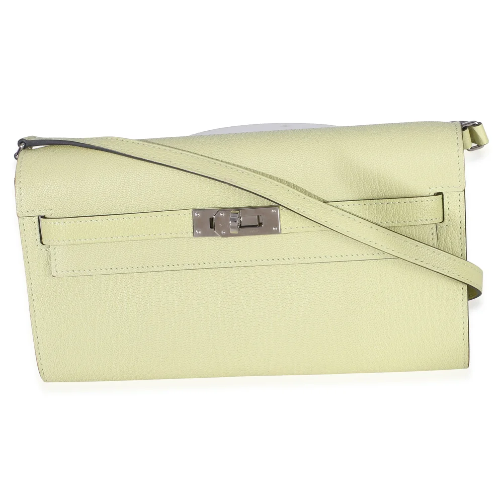 Pre-Owned Kelly Wallet To Go Jaune Bourgeon Chevre Mysore with Palladium Hardware