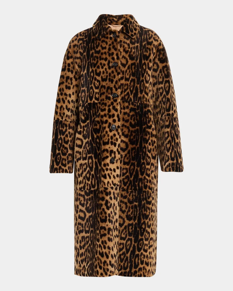 Davelle Leopard-Print Lamb Shearling Coat