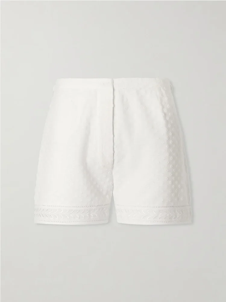Armand polka-dot lace-embroidered cotton-voile shorts
