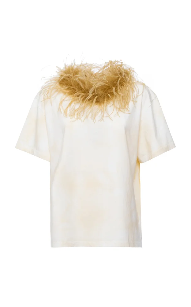 Feather-Trimmed Cotton T-Shirt