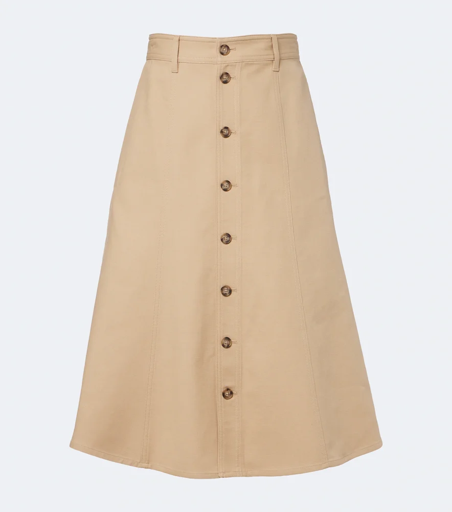 Cotton and wool twill midi skirt