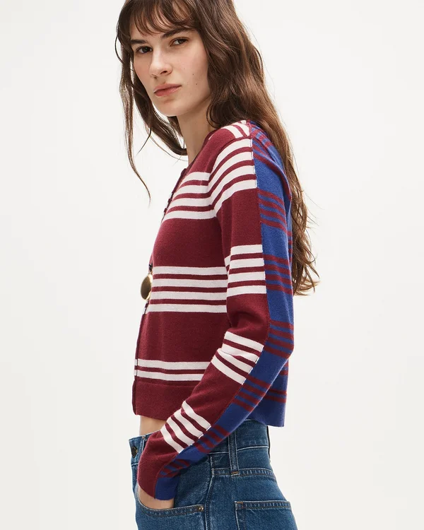 Featherweight Cashmere Cardigan In Mixed Stripe For Women