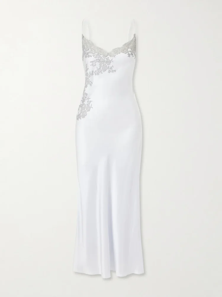 Lace-embroidered silk midi dress