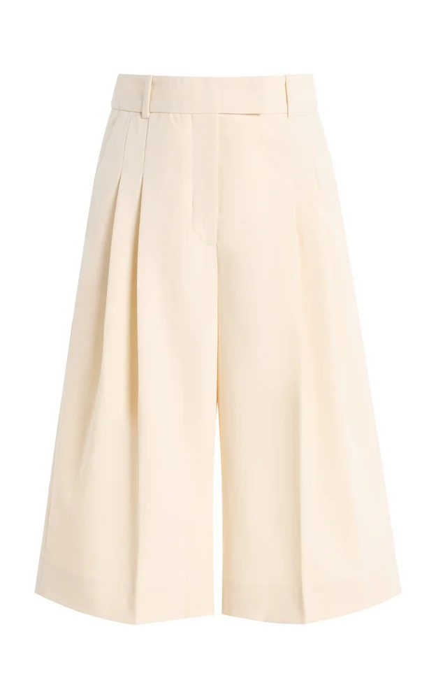 Cymbaria Pleated Mid-Rise Knee-Length Shorts