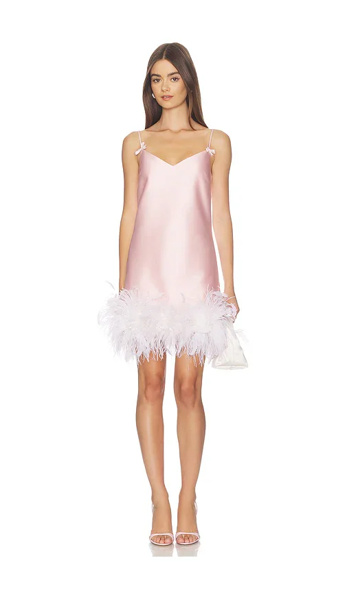 Pink Taffeta Feather Mini Dress