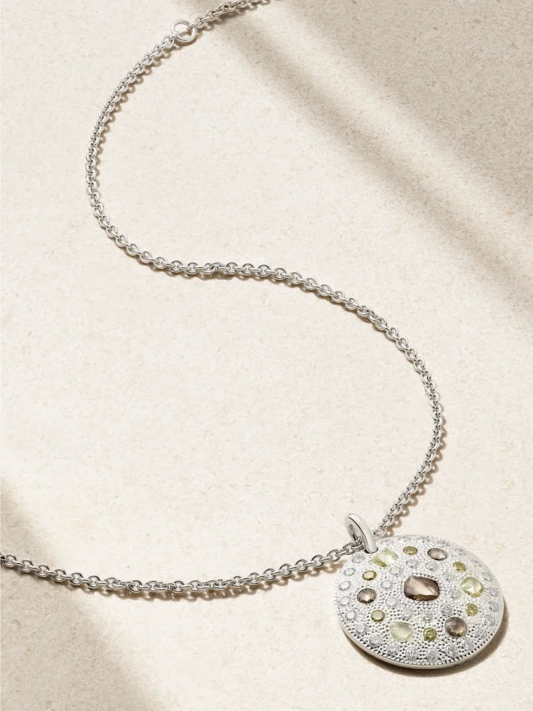 Talisman Medal 18-karat white gold diamond necklace