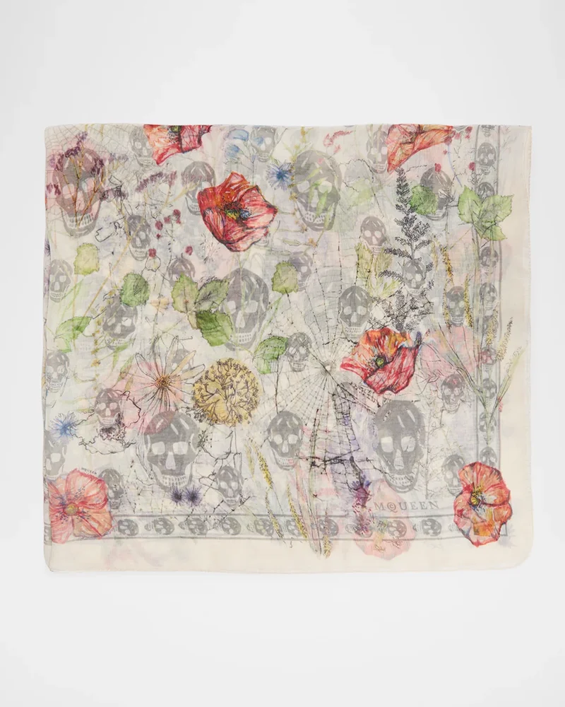 Skull & Spider Floral Silk Scarf