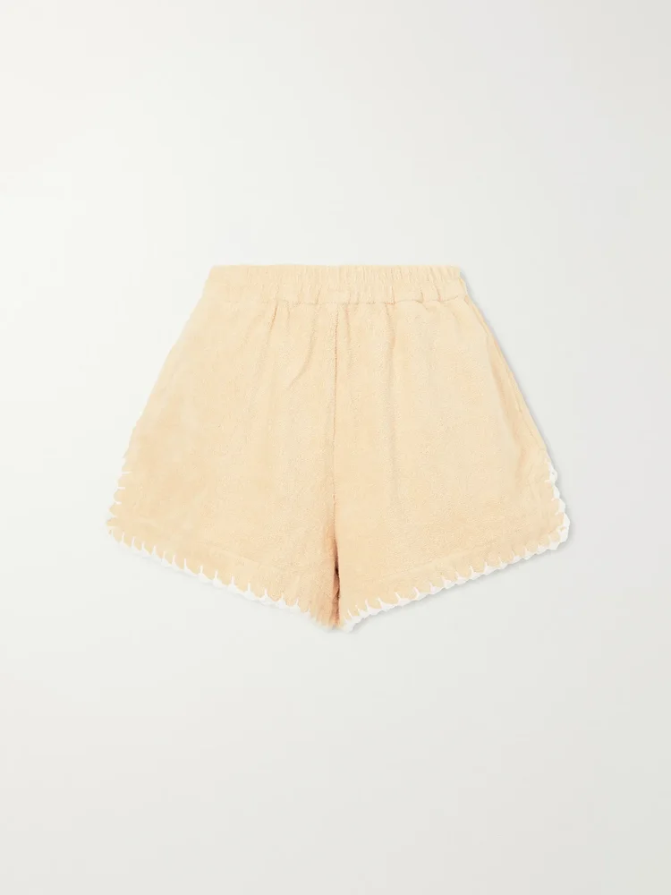Estate crochet-trimmed organic cotton-terry shorts