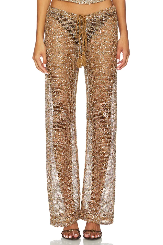Sequin Mesh Drawstring Trousers